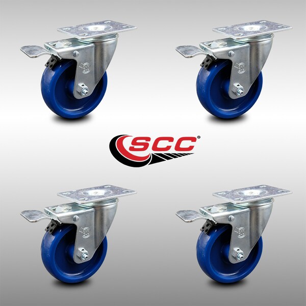 Service Caster 4 Inch SS Solid Polyurethane Top Plate Caster Set Total Lock Brake SCC SCC-SSTTL20S414-SPUS-4 - main
